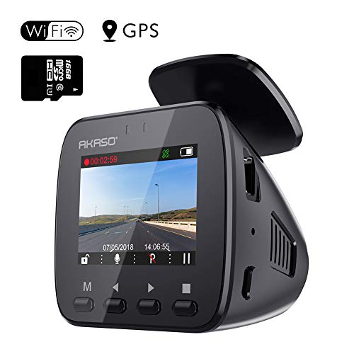 Book Cover AKASO V1 WiFi Dash Cam with GPS, 1296P Full HD Dash Camera for Cars with 16GB Memory Card Included Phone App 170Â° Wide Angle Super Night Vision Loop Recording G-Sensor Parking Monitor