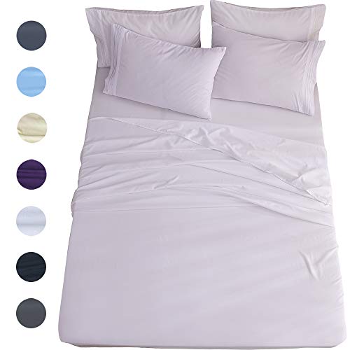 Book Cover Shilucheng Queen Size 6-Piece Bed Sheets Set Microfiber 1800 Thread Count Percale 16 Inch Deep Pockets Super Soft and Comforterble Wrinkle Fade and Hypoallergenic(Queen,White)