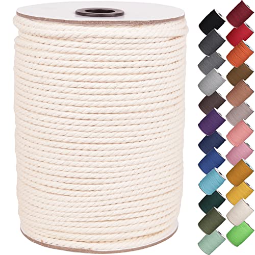 Book Cover XKDOUS Macrame Cord 4mm x 220Yards, Natural Cotton Macrame Rope for Wall Hanging, Plant Hangers, Crafts, Knitting, Decorative Projects, Soft Undyed Cotton Cord
