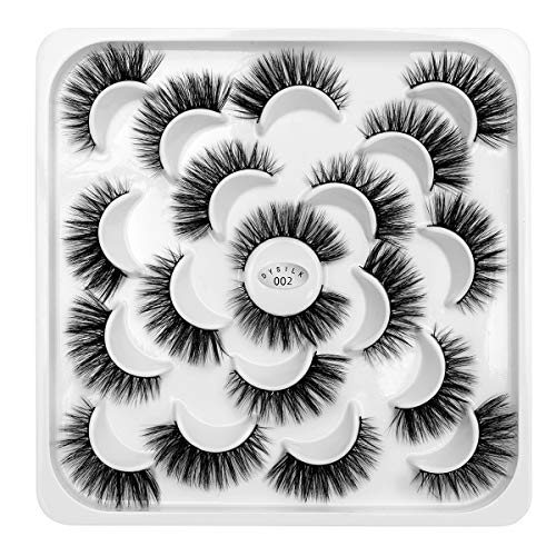 DYSILK 10 Pairs 6D Mink Eyelashes Faux Fluffy Wispy Natural False Eyelashes Long Luxurious Handmade Fake Eyelashes Pack Thick Dramatic Reusable Eyelashes Makeup Lashes Cross No Glue |02-14.5mm