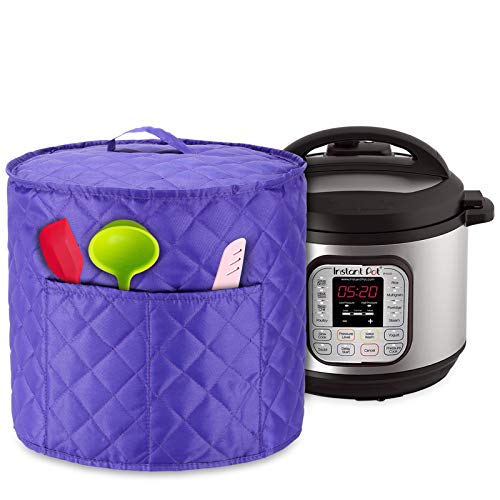Luxja Dust Cover for 6 Quart Instant Pot, Cloth Cover with Pockets for Instant Pot (6 Quart) and Extra Accessories, Purple Quilted Fabric (Medium)
