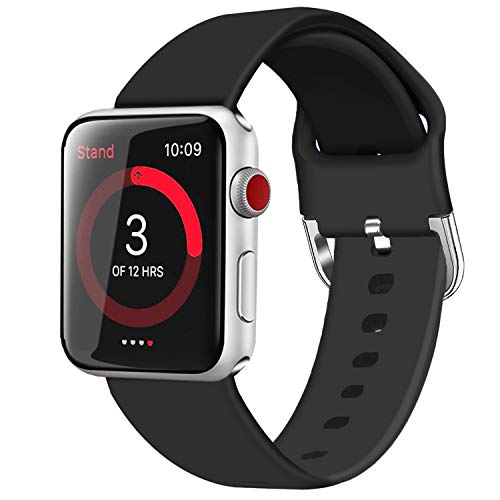 Lwsengme Compatible with Apple Watch Band 38MM 42MM 40MM 44MM, Soft Rubber Sport iWatch Bands Compatible with Apple Watch Series 4/3/2/1(Black, 42mm/44mm)