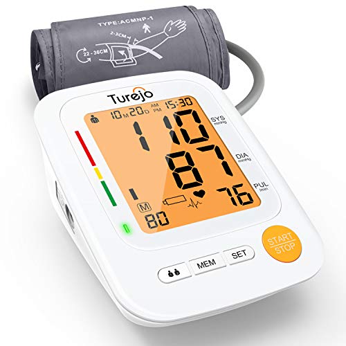 Book Cover Turejo Blood Pressure Monitor, Automatic BP Monitor Upper Arm with Large Backlight Display, BP Cuff and 2 x 90 Sets Memory for Blood Pressure and Irregular Heartbeat at Home Office Travel