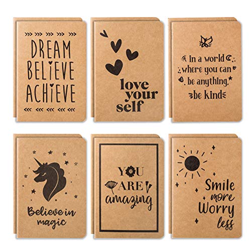 Cute Small Notebooks - 12 Pack Lined Notebook - Kraft Notebook - Pocket Journal - Beautiful Small Notebooks With 6 Joyful Designs - Small Writing Notebooks, A6 Notebook - 80 Pages - 4.1 x 5.8 Inches