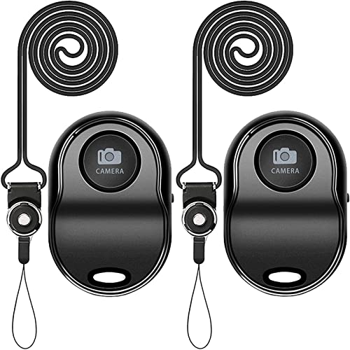 [Upgraded] Bluetooth 5.0 Remote Shutter for iPhone & Android Camera Wireless Remote Control Selfie Button for iPad iPod Tablet, HD Selfie Clicker for Photos & Videos (Black 2 Pack)