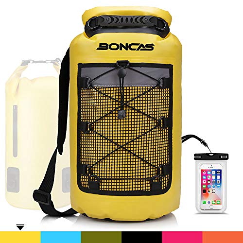 Book Cover Boncas Waterproof Backpack, 20L Dry Bag with Waterproof Phone Pounch, Roll Top Bag Dry Sack Waterproof Dry Bag Perfect for Kayaking, Fishing, Rafting-Yellow