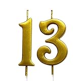 Gold 13th Birthday Numeral Candle, Number 13 Cake Topper Candles Party Decoration for Girl Or Boy