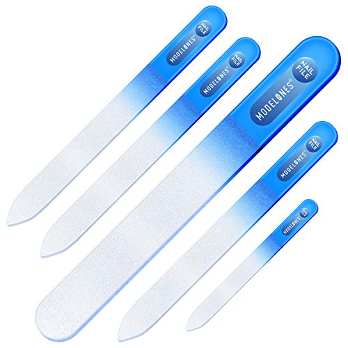 Modelones Glass Nail File Set, 5 Pieces Professional Double Sided Crystal Glass Nail Files, Premium Luxury Manicure Finger Nail Pedicure File Kit