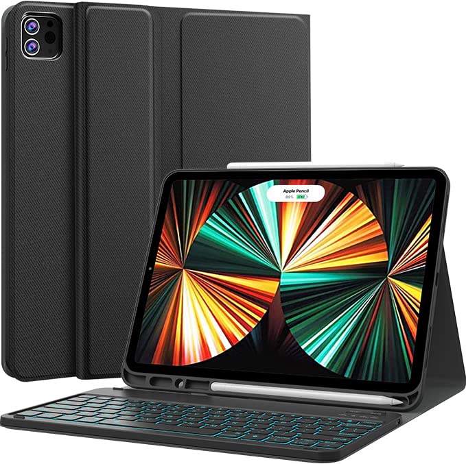 CHESONA Keyboard for iPad Pro 12.9 2022 6th Generation, iPad Pro 12.9 Case with Keyboard 5th/4th/3rd Gen - 7 Colors Backlit - Detachable - Pencil Holder - Stand Cover -iPad Pro 12.9 Keyboard, Black Black-Backlit