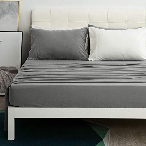 Book Cover Bedsure Washed Sheet Set(110gsm)-Grey CG1 Queen US