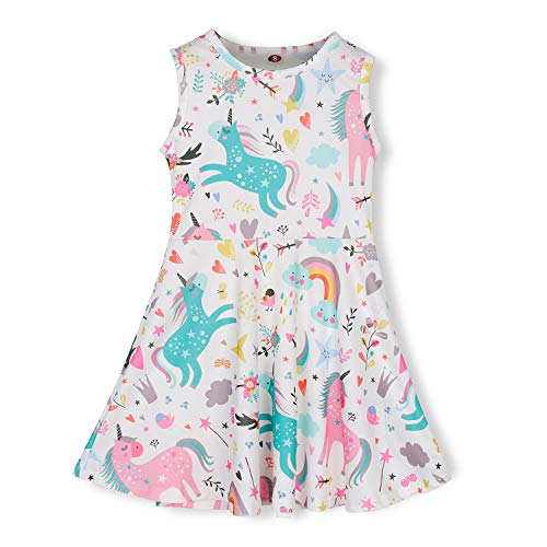 Book Cover Girls Sleeveless Casual Dress Kids Holiday Party Summer Dresses 4-13 Years (Unicorn, Small (4-5T))
