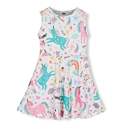 Girls Sleeveless Casual Dress Kids Holiday Party Summer Dresses 4-13 Years (Unicorn, Small (4-5T))