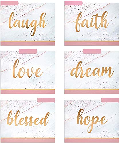 Decorative File Folders - 12 Fancy File Folders with Inspirational Words Emboss in Rose Gold Foil - Colored File Folders - Cute File Folders - Letter Size File Folders - 9.5 x 11.5 Inches