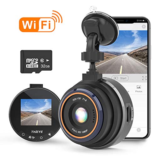 THiEYE Dash Cam WiFi, Dashcam for Car Driving Recorder 1080P FHD LCD Screen Driving Recorder, Phone App, Night Vision, Wide Angle Lens, G-Sensor, WDR, Loop Recording, SD Card Included
