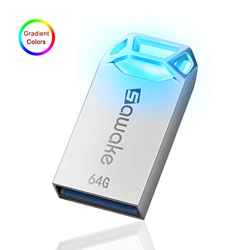SAWAKE USB Flash Drive, 64GB USB 3.0 Thumb Drive, Waterproof Memory Stick with Keychain (Silver)