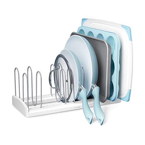 YouCopia StoreMore Adjustable Pan and Lid Rack, Pot Lids and Pans Organizer for Kitchen Cabinet Storage, Large (16"), White