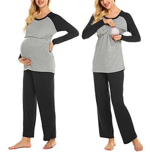 Ekouaer Women Maternity Carpi Pants/Shorts Pajamas Set Short Raglan Sleeve Baseball Nursing Breastfeeding Sleepwear