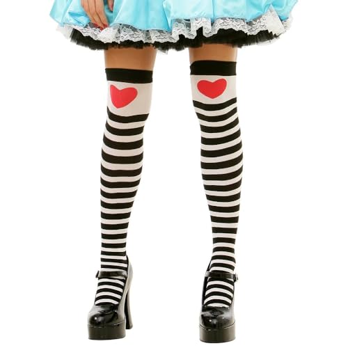 Alice in Wonderland Striped Tights for Women | Thigh-High Halloween Costume White