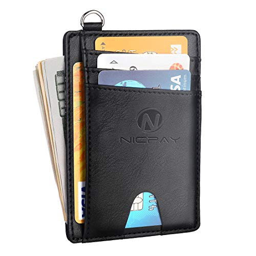 Slim Minimalist Front Pocket RFID Blocking Wallets, Credit Card Holder for Men Women with D-Shackle
