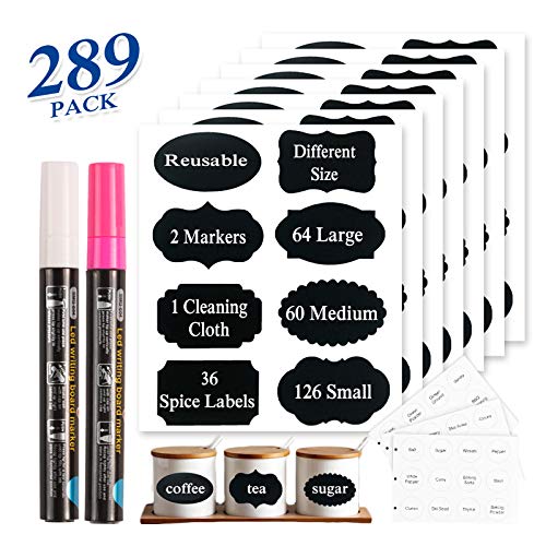 Tebik 289 Pack Chalkboard Labels Set, Large Medium and Small Chalkboard Labels, Chalk Markers & Spice Labels Reusable for Home Office School Bars Shops Pantry Storage Jars Glass Bottles Crafts