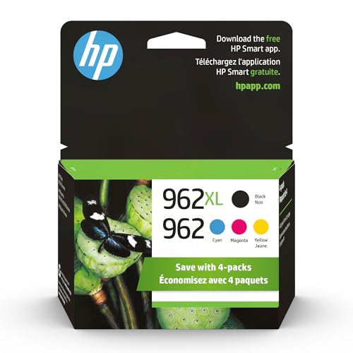 HP 962XL High Yield Black and HP 962 Cyan, Magenta, Yellow Original Ink Cartridges Pack of 4 (3JB34AN)