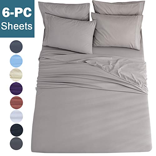 Book Cover Shilucheng King Size 6-Piece Bed Sheets Set Microfiber 1800 Thread Count Percale 16 Inch Deep Pockets Super Soft and Comforterble Wrinkle Fade and Hypoallergenic(King,Beige)