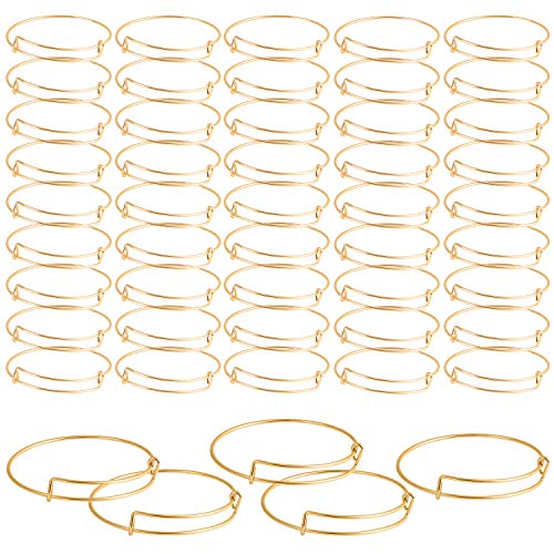 SAYAYA 50 Pieces Expandable Bangle Blank Bangle Bracelets Adjustable Bracelets for Jewelry Making (Gold)