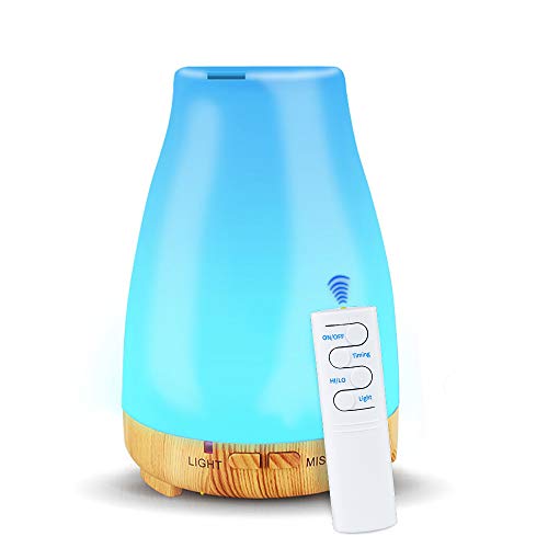 Depnee USB Essential Oil Diffuser, 200ml Small Cool Mist Humidifier with Remote Control, Adjustable Mist Mode, Waterless Auto Shut-Off, Timer and 7 Color LED Lights Changing for Home (White)