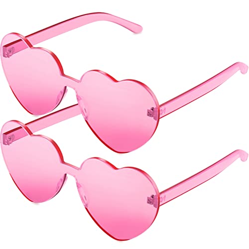 Maxdot 2 Pieces Heart Shape Rimless Sunglasses Transparent Candy Color Frameless Glasses Love Eyewear (Pink)