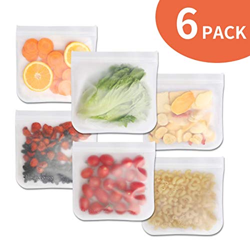 Reusable Sandwich Bags  FDA Food Grade PEVA Reusable Storage Bags -Leakproof and Fresh for Snacks, Fruits, Lunch, Sandwiches, Washable and Reusable - 6 Pack