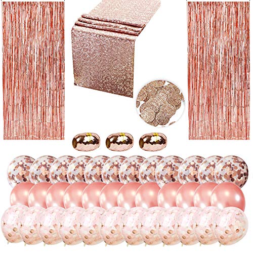 Book Cover Rose Gold Party Decorations Kit - 43-Piece Pack of Rose Gold Confetti Party Balloons - Includes Foil Fringe, Table Runner, Ribbons, Confetti Bag - Gorgeous Colors - 100% Safe and Practical