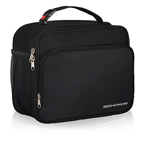 SEEHONOR Insulated Lunch Bag Thermal Durable Reusable Lunch Box Lunch Tote Bag Bento Bag Soft Bag for Women Men Adults Office Work School Picnic Hiking Beach,Black
