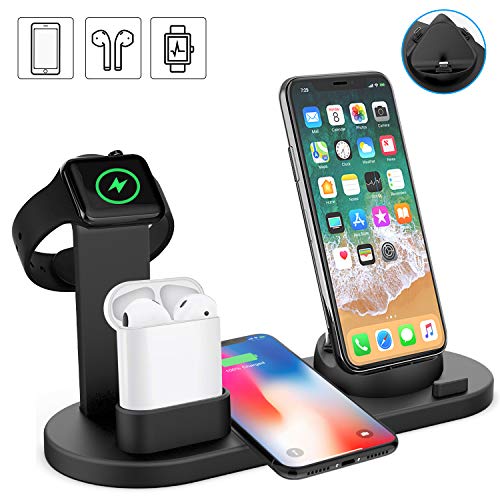 Wireless Charger Stand, [2019 New] Amabana 6 in 1 Wireless Charging Station for iPhone Xr/Xs/Xs Max/X/8/8Plus/iWatch/AirPods, Qi Certified Wireless Charging Stand for iPhone Samsung