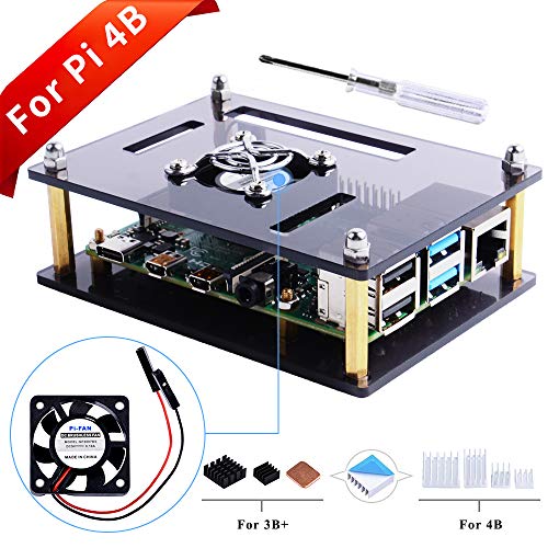 GeeekPi Acrylic Case for Raspberry Pi 4 Model B & Raspberry Pi 3 Model B+, Raspberry Pi Case with Cooling Fan and 7PCS Heatsinks for Raspberry Pi 3/2 Model B/B+ (Brown)