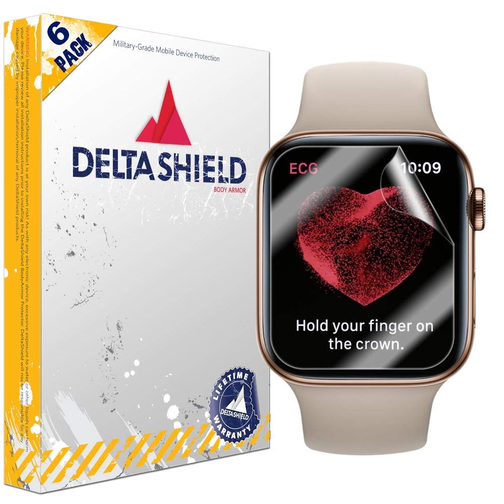 Book Cover DeltaShield Screen Protector for Apple Watch Series 4 (44mm)(6-Pack)(EZ Installation) Anti-Bubble Military-Grade Clear TPU Film
