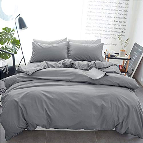 INGALIK Bedding 3 Piece Duvet Cover Set Full Size with Zipper Closure Ultra Soft Breathable 100% Washed Microfiber Hotel Luxury Solid Color Collection 3pc (1 Duvet Cover + 2 Pillow Shams) Grey