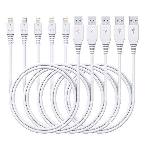 Book Cover iPhone Charger Cable 3ft 5Pack,Lightning Cable 3 Foot,Ailawuu Charging Cord 3 feet Compatible with Apple iPhone 11/Pro/Max/SE/X/XS Max/XR/8/8 Plus/iPad/iPod (White)