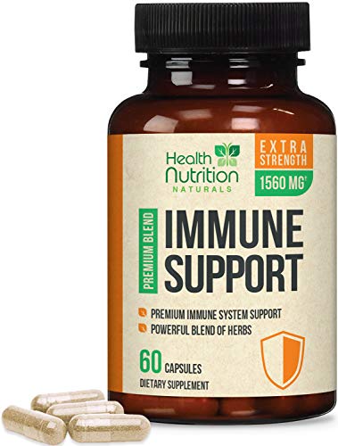Book Cover Immune Support Supplement Extra Strength 1560mg with Vitamins E and C - Made in USA - Premium Immune Support Vitamins and Wellness Formula for Adults - 60 Capsules