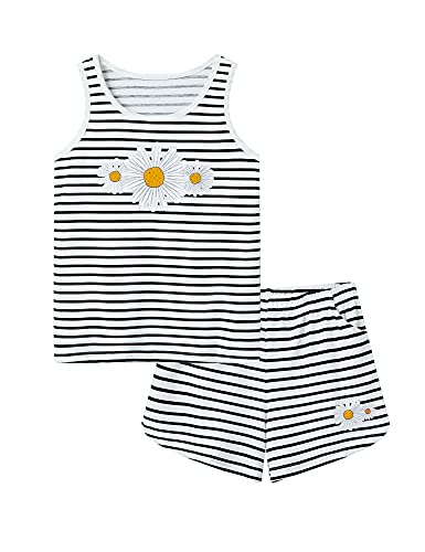 Girls Tank Top Pajamas – Size 6 8 10 12 14 16 18 Summer Shorts Stripe PJS Set Big Kids Clothes for Tween/Teens