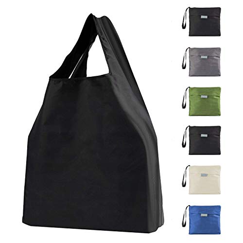 Moonflor 6 Pack Reusable Grocery Bags Foldable Tote Shopping Bags with Pouch Bulk Ripstop Polyester Eco-Friendly Bags Washable Durable Lightweight 5 Color