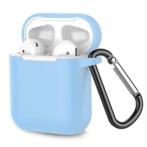 Book Cover Coffea Protective Silicone Case with Keychain for Apple AirPods 1 & 2 (Front LED Not Visible) (Sky Blue)