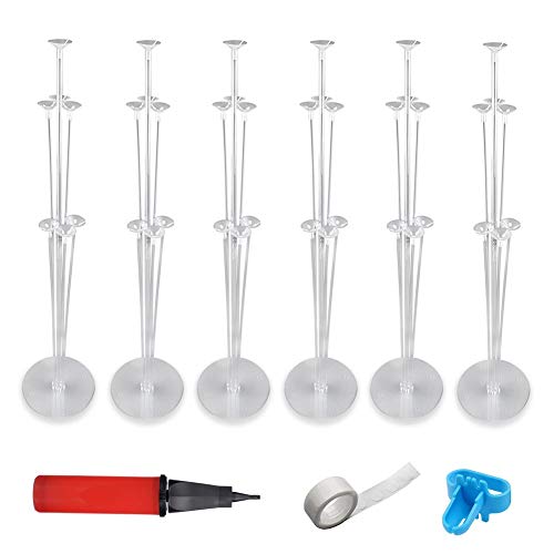 BUSOHA Balloon Stand Kit- 6 pack Clear Table Desktop Floor Balloon Support Holder for Wedding Birthday Baby Shower Anniversary Any Party Balloon Accessories,Makes Balloons Float Without Helium
