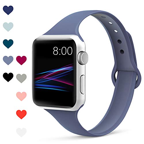 Merlion Compatible with Apple Watch Band 38mm 42mm 40mm 44mm for Women/Men,Soft Silicone Thin Narrow Replacement Slim Bands for iWatch Series 4/3/2/1
