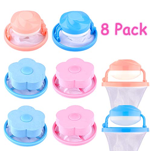 Whaline 8 Pcs Washing Machine Lint Filter Bag, Floating Pet Hair Lint Mesh Remover, Household Reusable Hair Catcher, Lint Traps Laundry Blue and Pink (4 Styles)