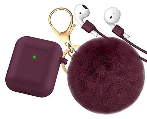 Book Cover for Airpod Case - 2019 Upgrade OULUOQI for Cute Airpods Case Cover with Pom Pom Keychain Compatible with Apple Airpods 2 &1 (Front LED Visible)