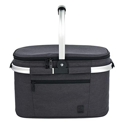 ALLCAMP OUTDOOR GEAR Insulated Cooler Bag Collapsible Portable Picnic Basket Cooler W/ Sewn in Frame (Medium Jet Black)