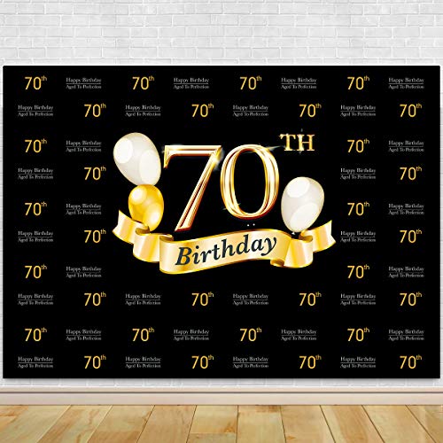 Glitter Gold and Black Photo Studio Booth Background Adult Happy 70th Birthday Party Decorations Banner Backdrops for Photography