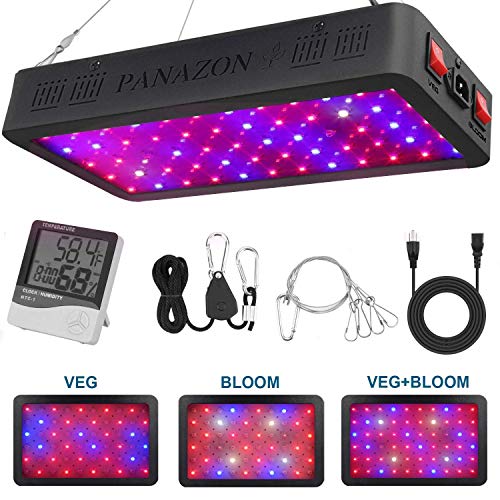 600W LED Grow Lights for Indoor Plants Full Spectrum, Plant Growing Lamp Lights for Veg and Flowers with Thermometer Humidity Monitor and Adjustable Rope (Dual-Chip 10W LEDs 60Pcs)