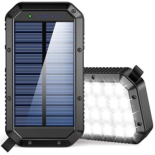 Book Cover Solar Charger 20000mAh, Wireless Portable Power Bank with Dual 2.1A High-Speed Output Ports and 3 Foldable Solar Panels External Backup Battery Waterproof Solar Phone Charger for Outdoors