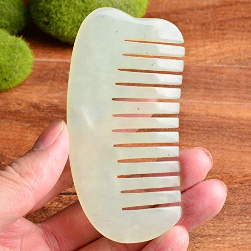 Jade Stone Guasha Comb, Jade Gua Sha Facial Tool, Jade Scalp Massager, Jade Guasha Scraping Massage Comb, Jade Face Scrapper, Whole Body Guasha Board for SPA Acupuncture (Each Piece Varies in Color )